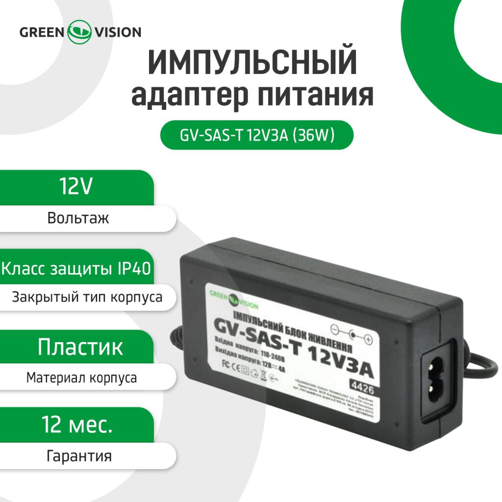 Импульсный адаптер питания GV-SAS-T 12V3A (36W) с вилкой - Изображение 2