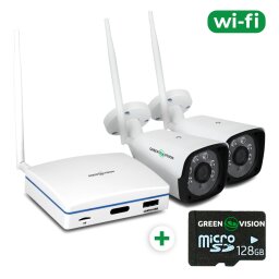 Комплект видеонаблюдения беспроводной Wi-Fi с картой памяти Micro SD 128GB на 2 камеры 3MP GV-IP-K-W57/02