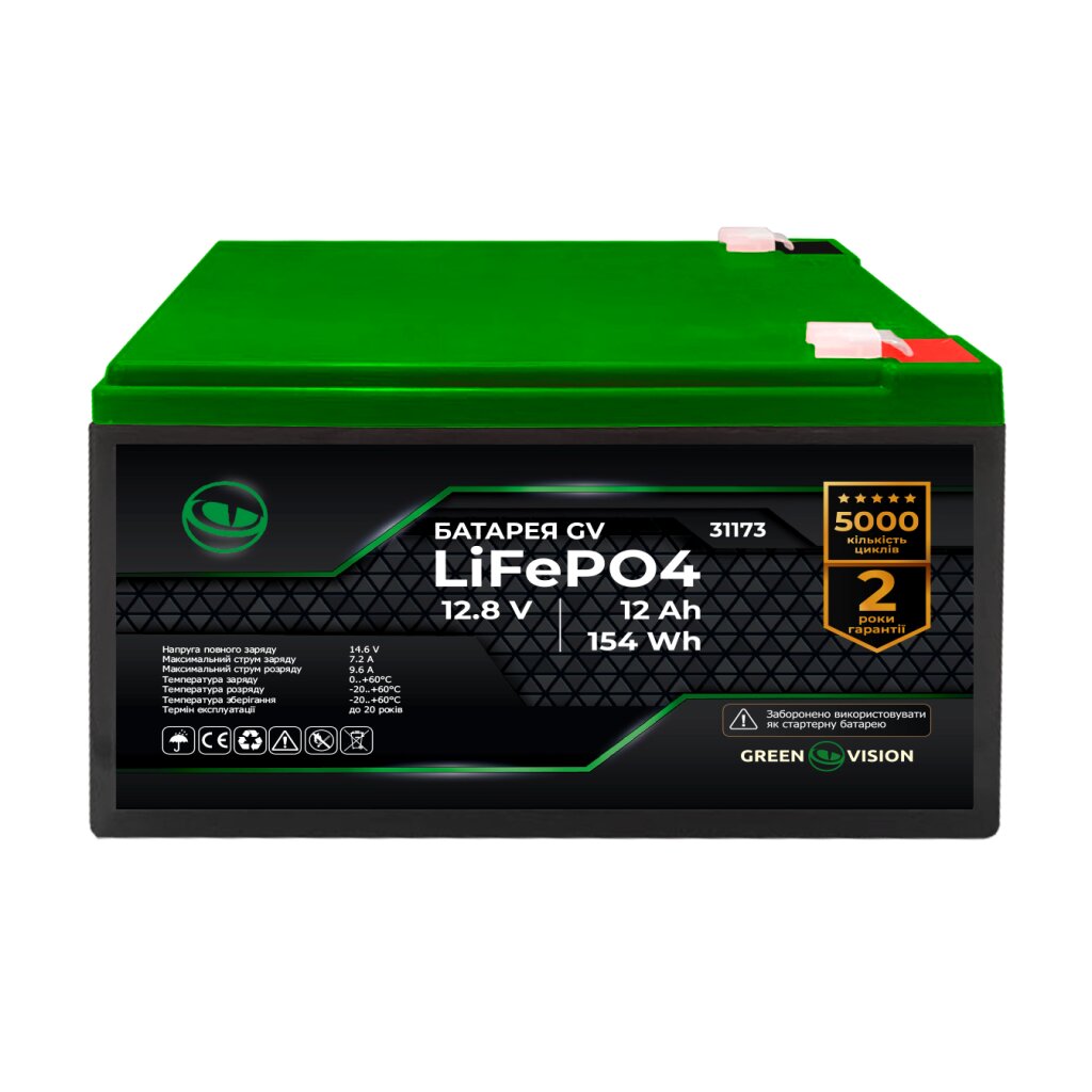 Акумулятор GV LiFePO4 12,8V - 12Ah (154Wh) - Изображение 1