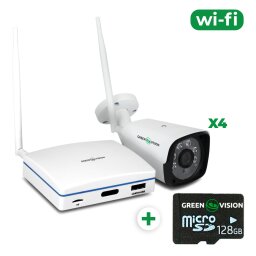 Комплект відеоспостереження бездротовий Wi-Fi з картою пам'яті micro SD 128GB на 4 камери 3MP GV-IP-K-W58/04