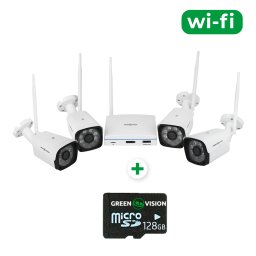 Комплект видеонаблюдения беспроводной Wi-Fi с картой памяти micro SD 128GB на 4 камеры 3MP GV-IP-K-W58/04 null