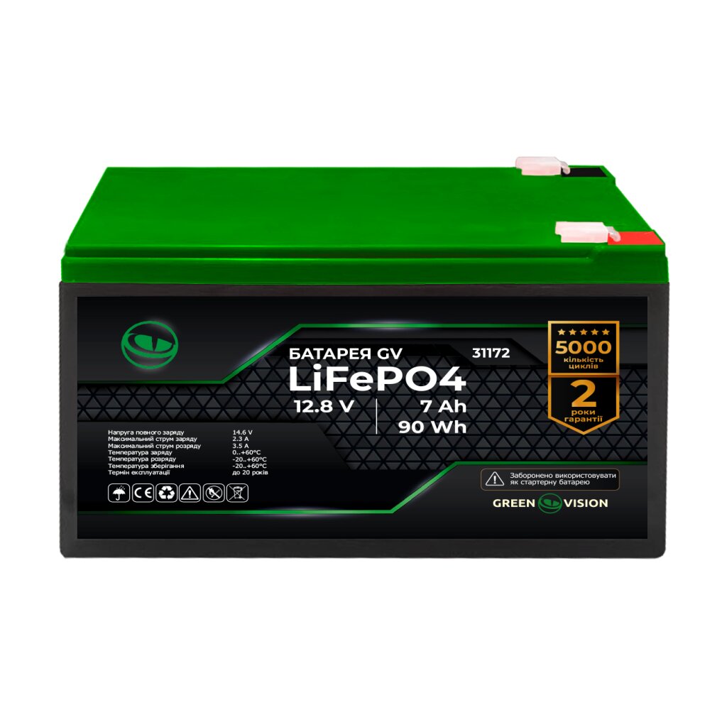 Акумулятор GV LiFePO4 12,8V - 7Ah (90Wh) - Изображение 1